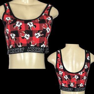 Disney 0/L Red-Black Plaid Mickey Mouse Deer Hat Graphic Scoop Neck Bralette